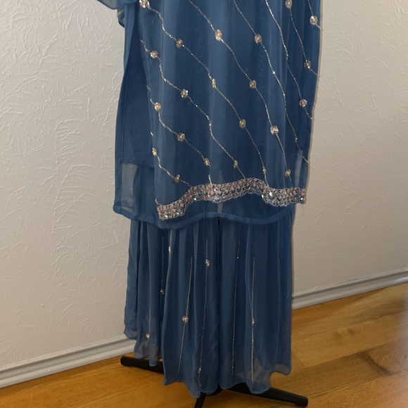 Gharara Blue with intricate Silver beading. - Picture 2 of 9